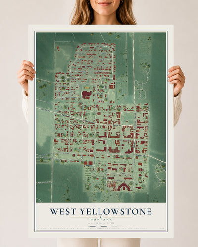 Map of West Yellowstone, Montana, 24 x 36 inch unframed archival matte print