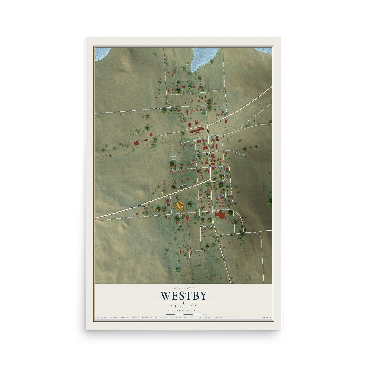 Map of Westby, Montana, 12 x 18 inch unframed archival matte print