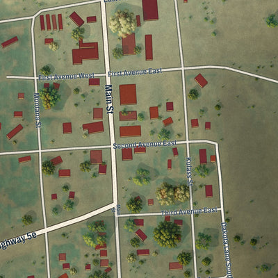 Close-up of the map of Westby, Montana print showing street and building detail