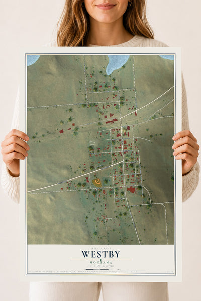 Map of Westby, Montana, 18 x 24 inch unframed archival matte print