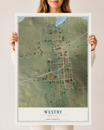 Map of Westby, Montana, 24 x 36 inch unframed archival matte print