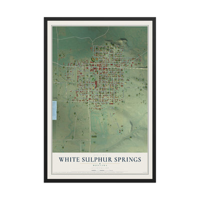 Map of White Sulphur Springs, Montana, 12 x 18 inch print in a black wood frame
