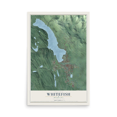 Map of Whitefish, Montana, 12 x 18 inch unframed archival matte print