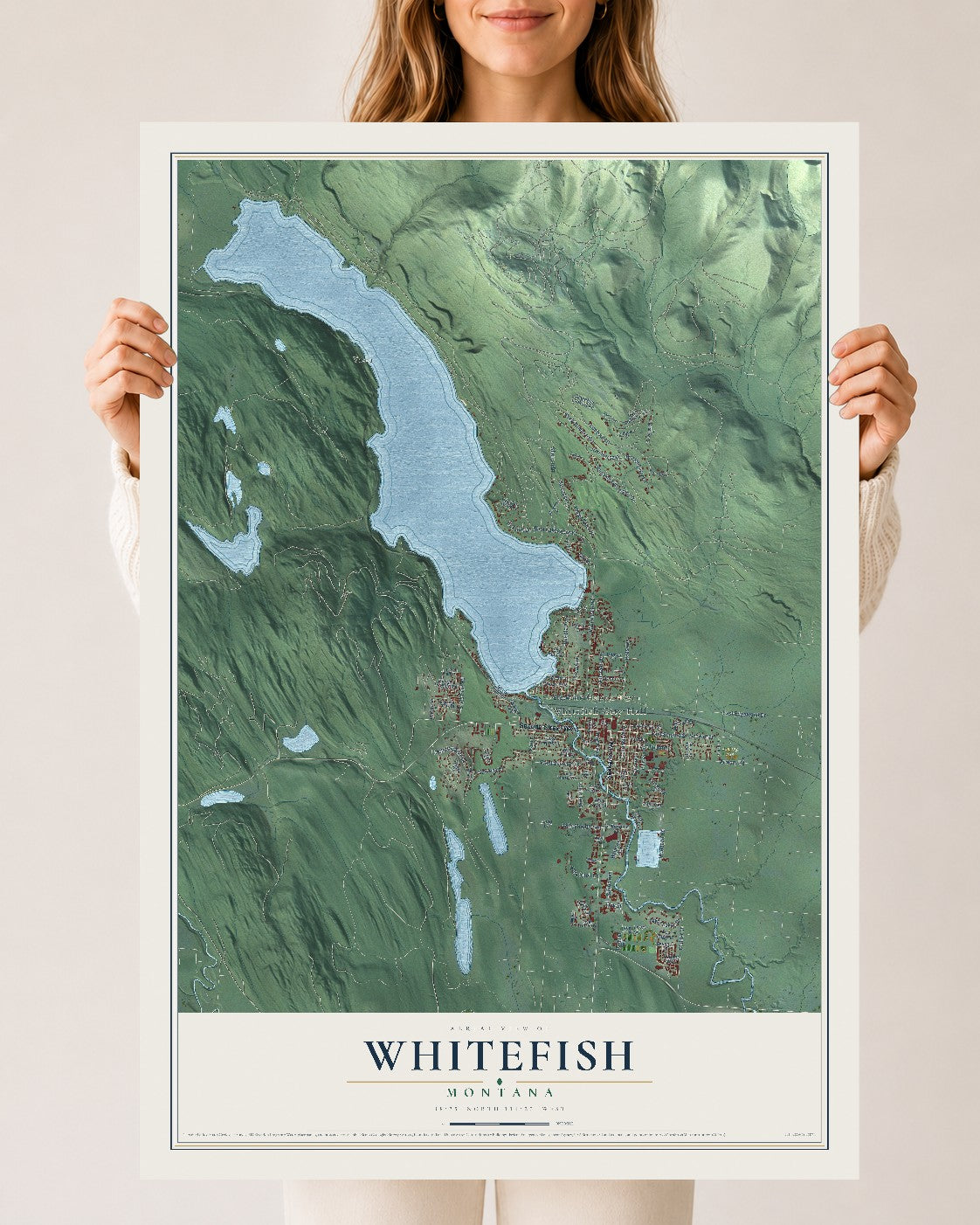 Map of Whitefish, Montana, 24 x 36 inch unframed archival matte print