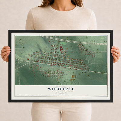 Map of Whitehall, Montana, 12 x 18 inch print in a black wood frame