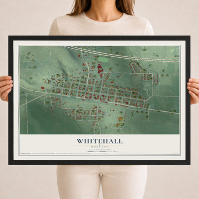 Map of Whitehall, Montana, 18 x 24 inch print in a black wood frame