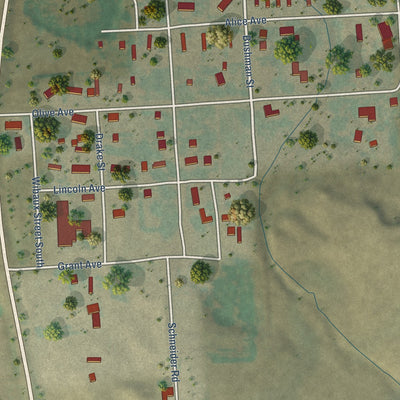 Second close-up of the map of Wibaux, Montana print showing more streets and buildings