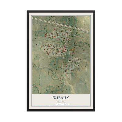 Map of Wibaux, Montana, 12 x 18 inch print in a black wood frame