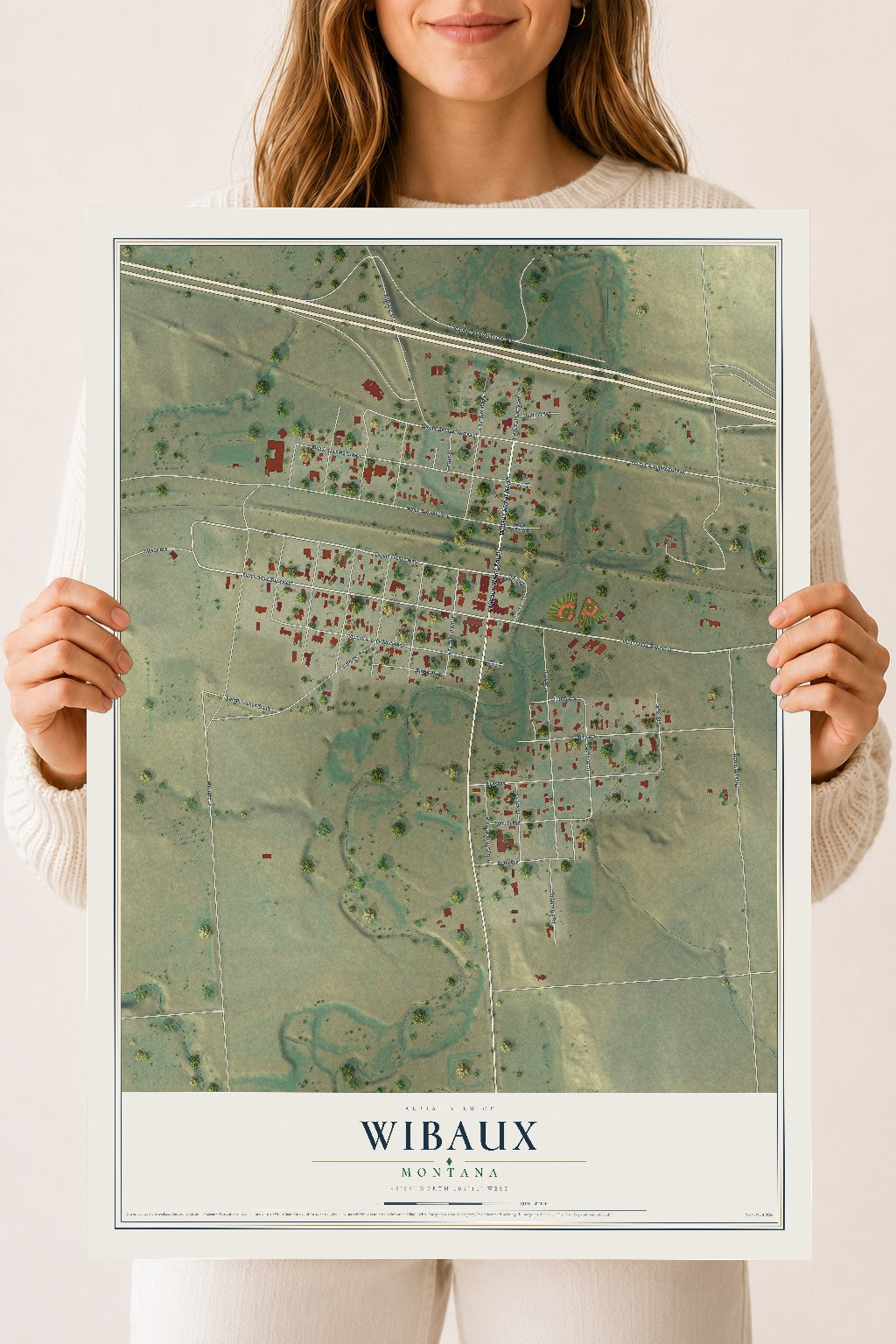 Map of Wibaux, Montana, 18 x 24 inch unframed archival matte print