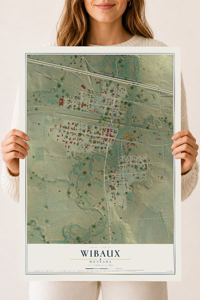 Map of Wibaux, Montana, 18 x 24 inch unframed archival matte print