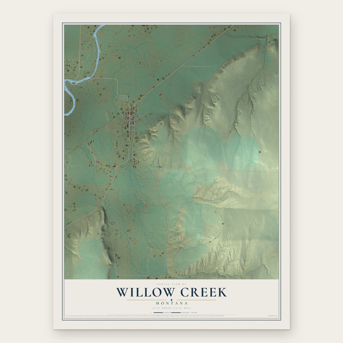 Willow Creek, Montana map print, the full design