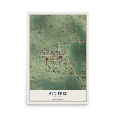 Map of Winifred, Montana, 12 x 18 inch unframed archival matte print