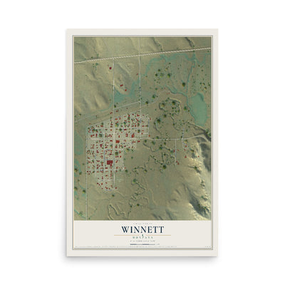 Map of Winnett, Montana, 12 x 18 inch unframed archival matte print