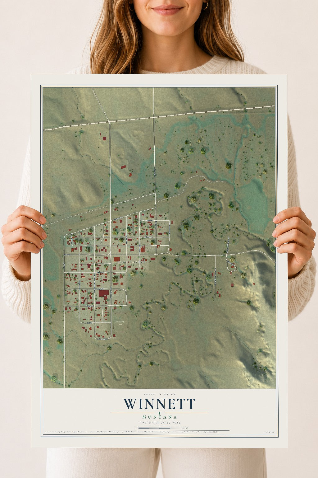 Map of Winnett, Montana, 18 x 24 inch unframed archival matte print