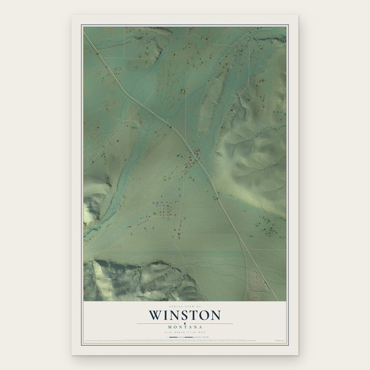 Winston, Montana map print, the full design
