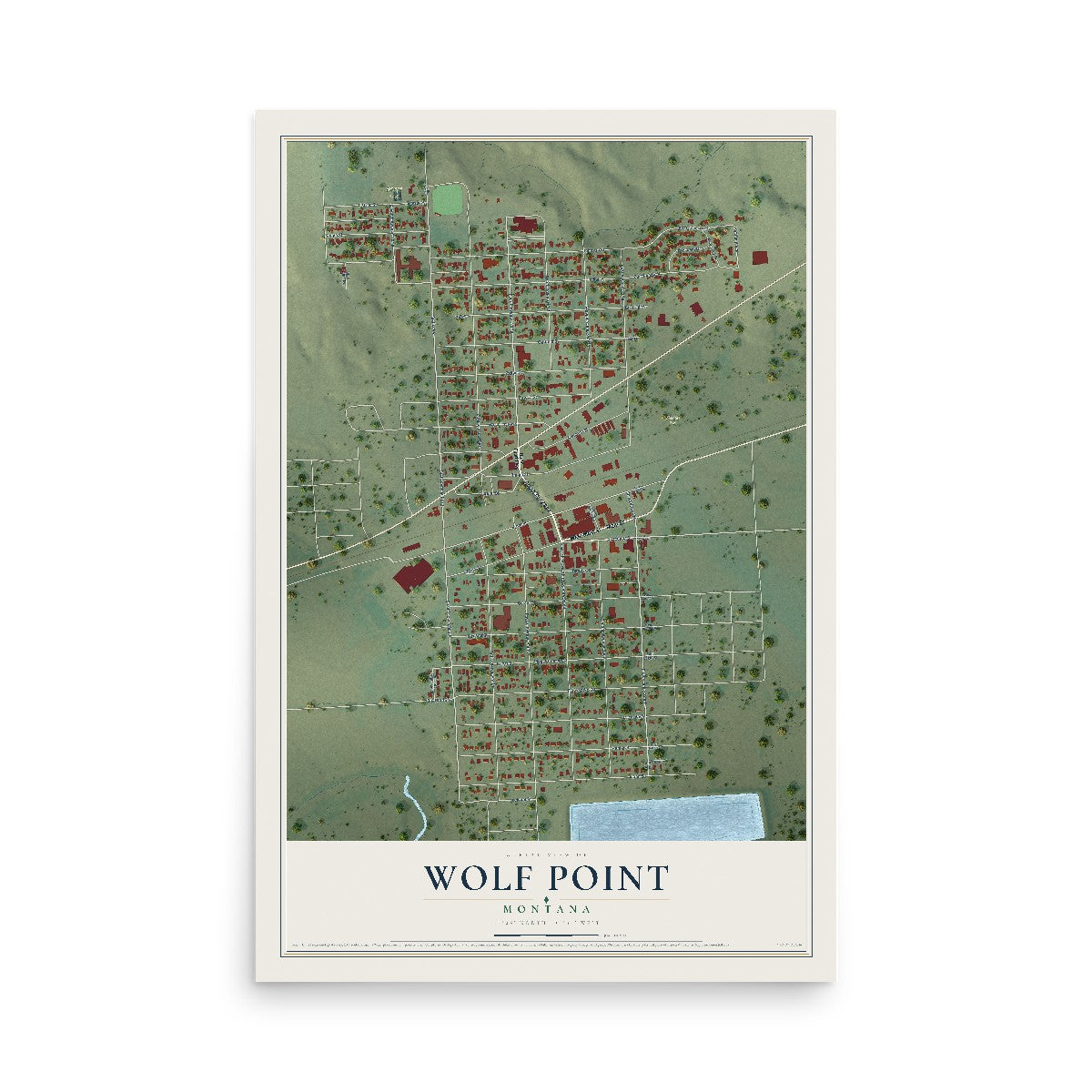 Map of Wolf Point, Montana, 12 x 18 inch unframed archival matte print