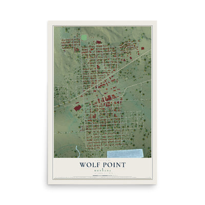Map of Wolf Point, Montana, 12 x 18 inch unframed archival matte print