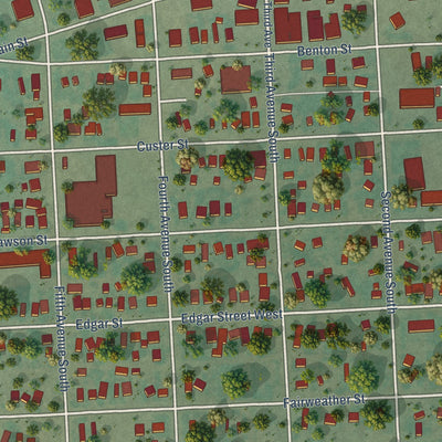 Second close-up of the map of Wolf Point, Montana print showing more streets and buildings
