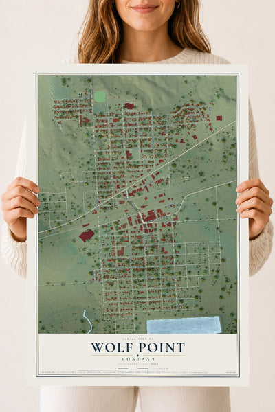 Map of Wolf Point, Montana, 18 x 24 inch unframed archival matte print