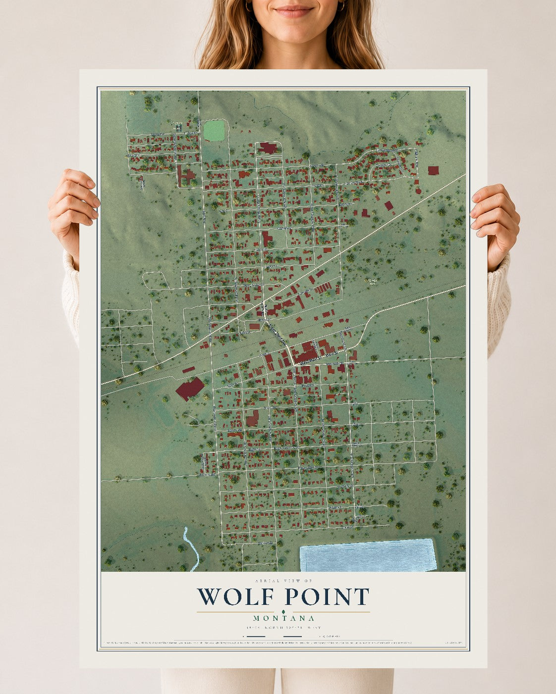 Map of Wolf Point, Montana, 24 x 36 inch unframed archival matte print