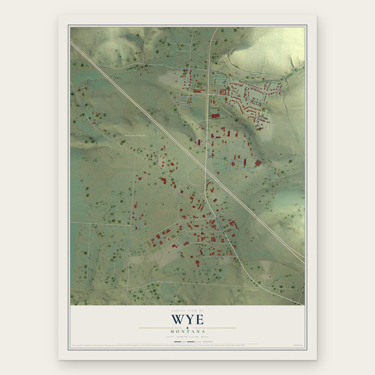 Wye, Montana map print, the full design