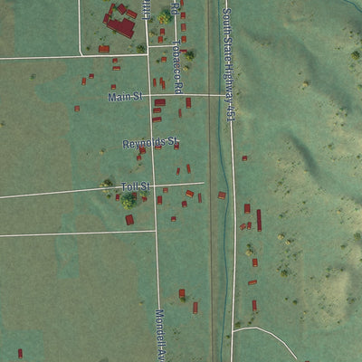 Close-up of the map of Wyola, Montana print showing street and building detail