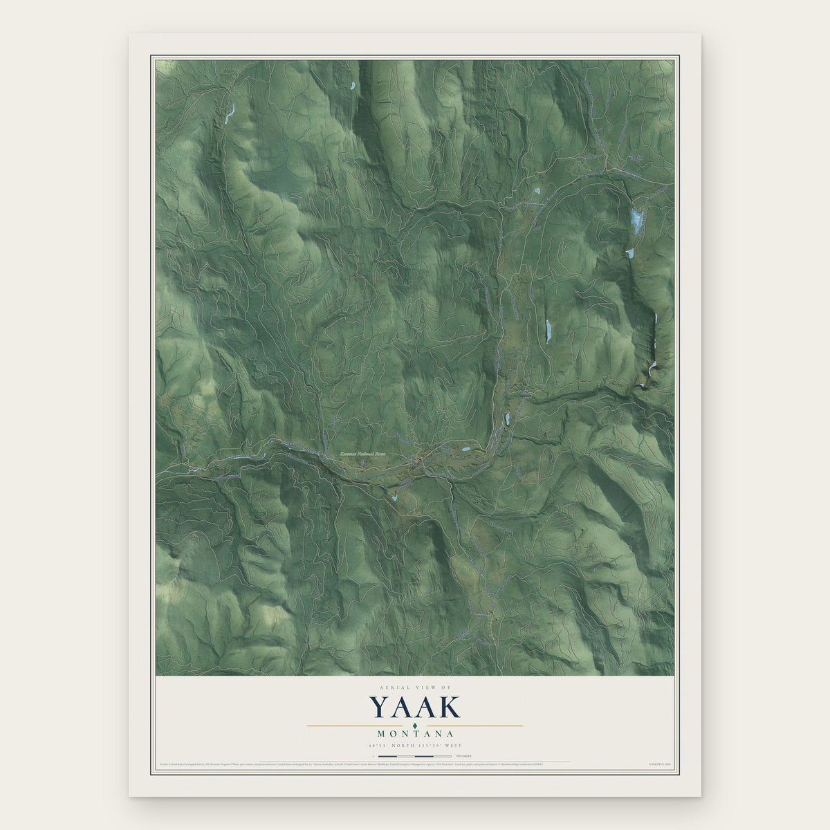 Yaak, Montana map print, the full design