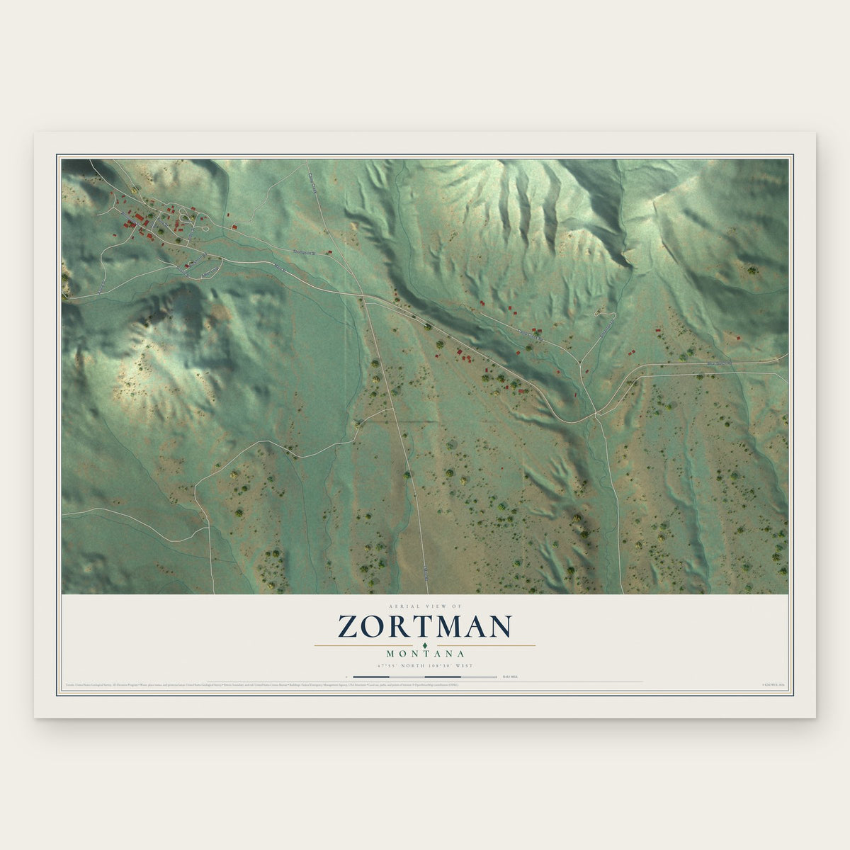 Zortman, Montana map print, the full design