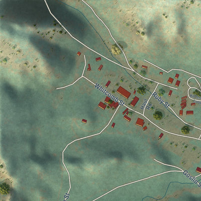 Close-up of the map of Zortman, Montana print showing street and building detail