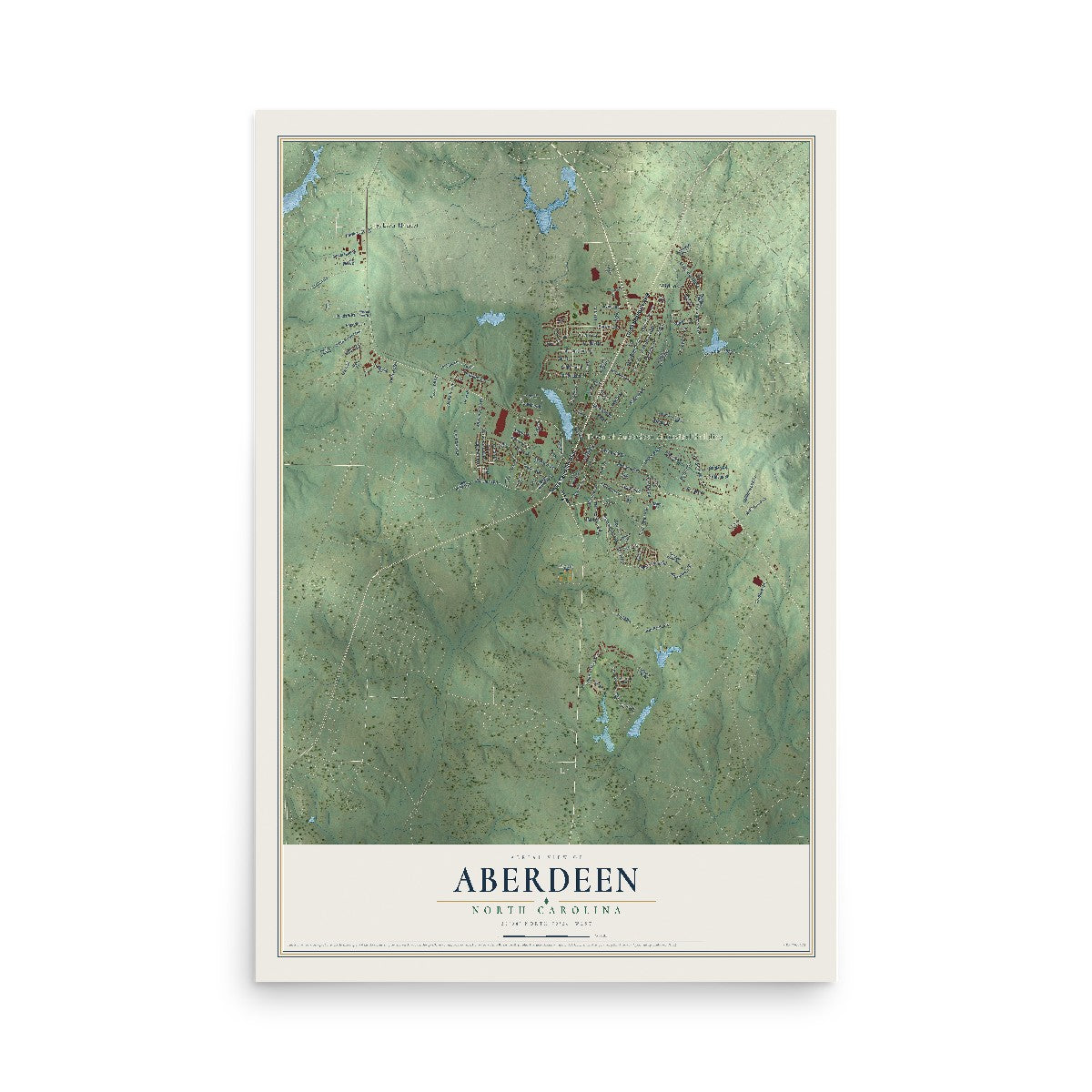 Map of Aberdeen, North Carolina, 12 x 18 inch unframed archival matte print