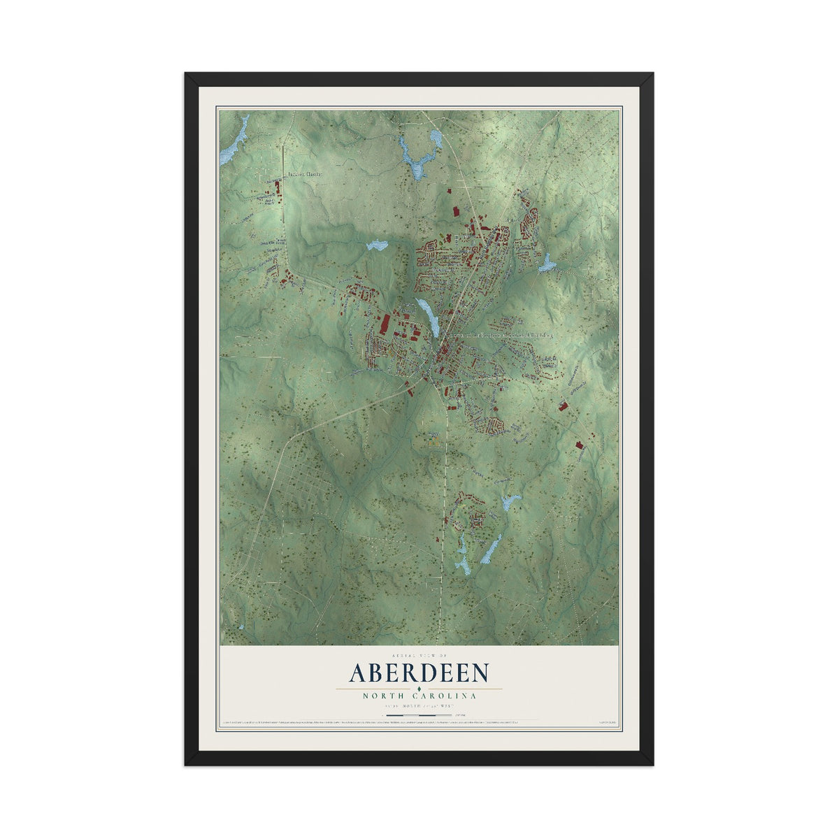 Map of Aberdeen, North Carolina, 12 x 18 inch print in a black wood frame