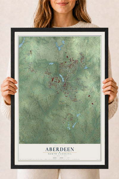 Map of Aberdeen, North Carolina, 18 x 24 inch print in a black wood frame