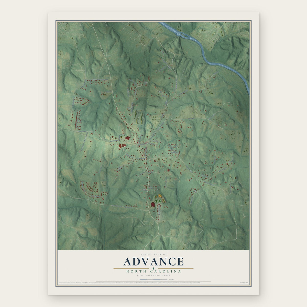 Advance, North Carolina map print, the full design