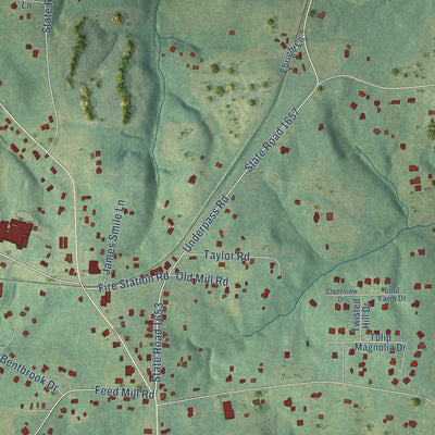 Close-up of the map of Advance, North Carolina print showing street and building detail