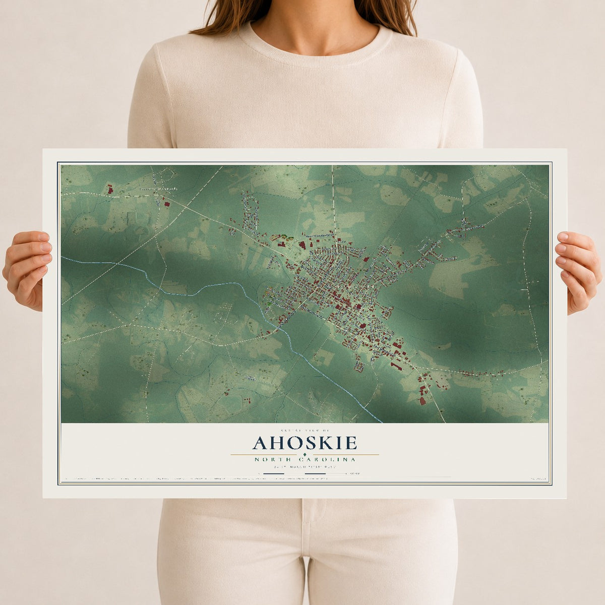 Map of Ahoskie, North Carolina, 12 x 18 inch unframed archival matte print
