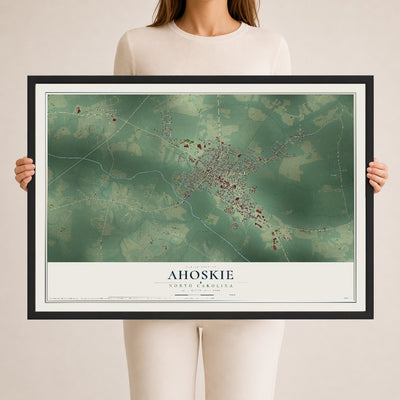 Map of Ahoskie, North Carolina, 24 x 36 inch print in a black wood frame