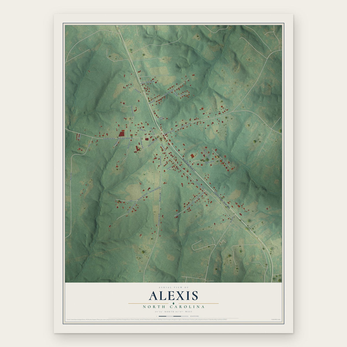 Alexis, North Carolina map print, the full design