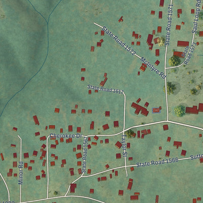 Close-up of the map of Altamahaw, North Carolina print showing street and building detail
