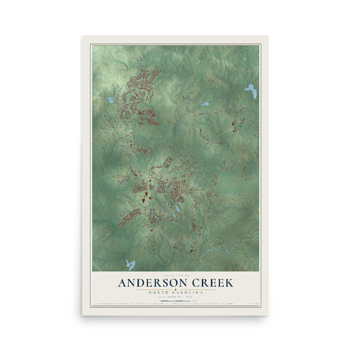 Map of Anderson Creek, North Carolina, 12 x 18 inch unframed archival matte print