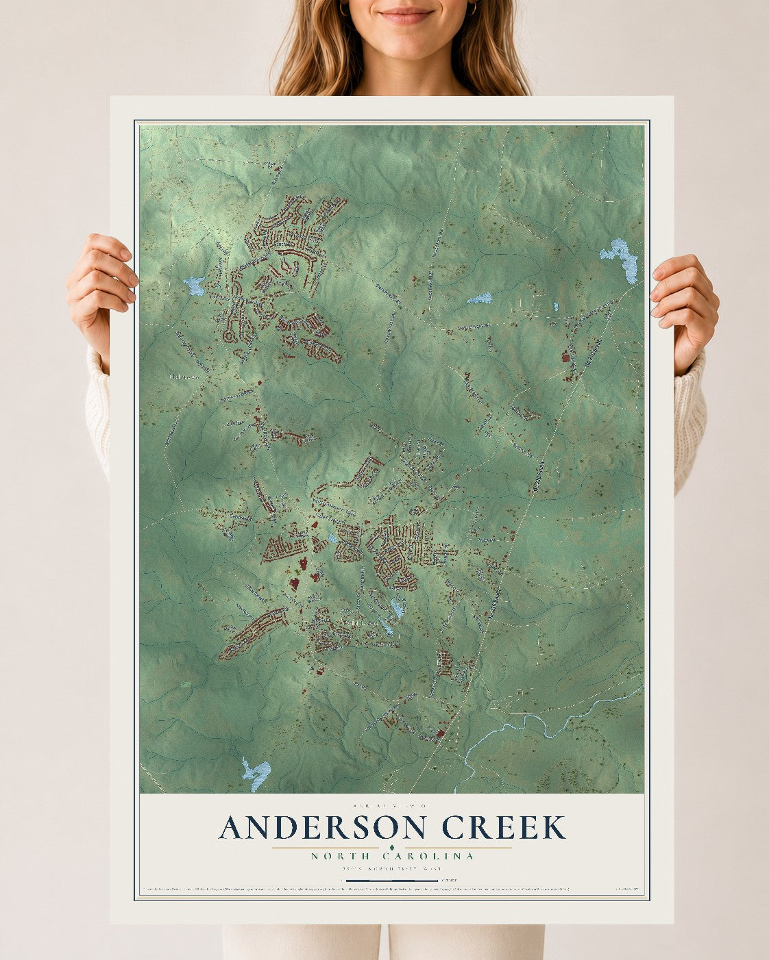 Map of Anderson Creek, North Carolina, 24 x 36 inch unframed archival matte print