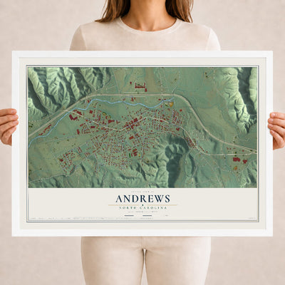 Map of Andrews, North Carolina, 18 x 24 inch print in a white wood frame