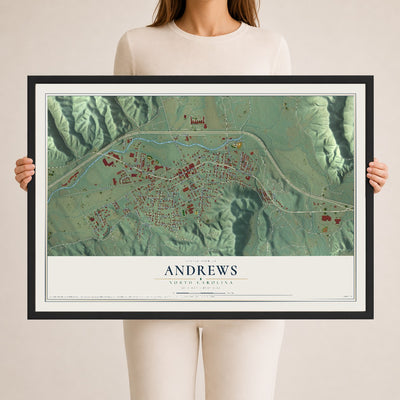 Map of Andrews, North Carolina, 24 x 36 inch print in a black wood frame