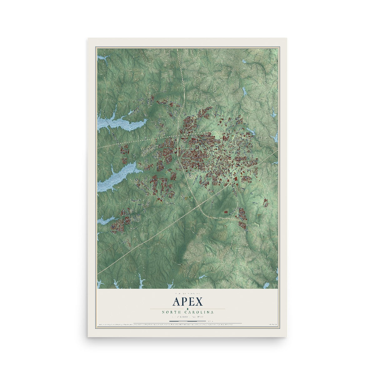 Map of Apex, North Carolina, 12 x 18 inch unframed archival matte print