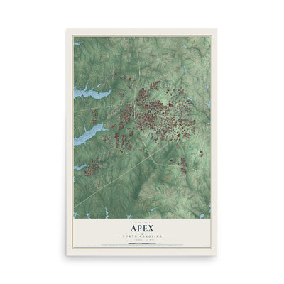 Map of Apex, North Carolina, 12 x 18 inch unframed archival matte print