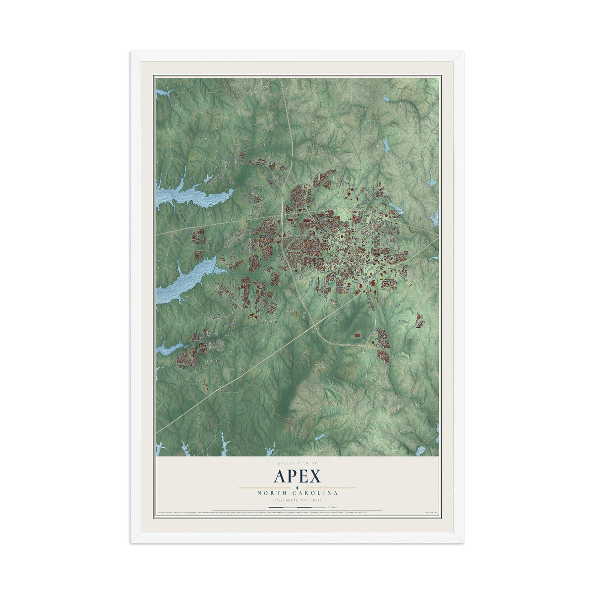 Map of Apex, North Carolina, 12 x 18 inch print in a white wood frame