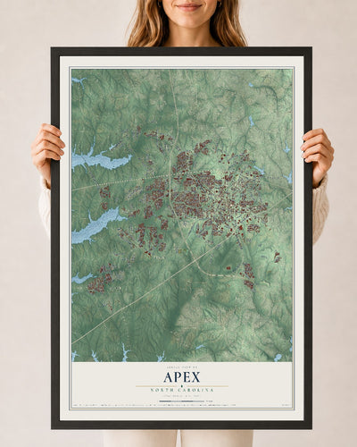 Map of Apex, North Carolina, 24 x 36 inch print in a black wood frame