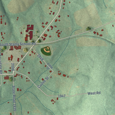 Close-up of the map of Aquadale, North Carolina print showing street and building detail