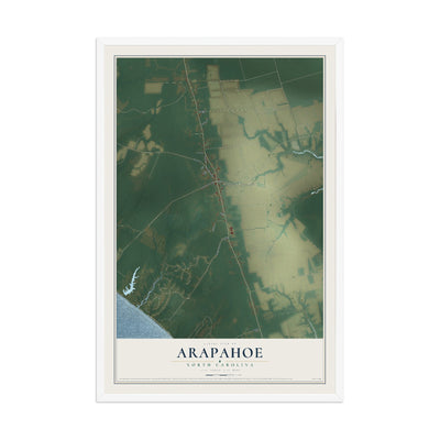 Map of Arapahoe, North Carolina, 12 x 18 inch print in a white wood frame