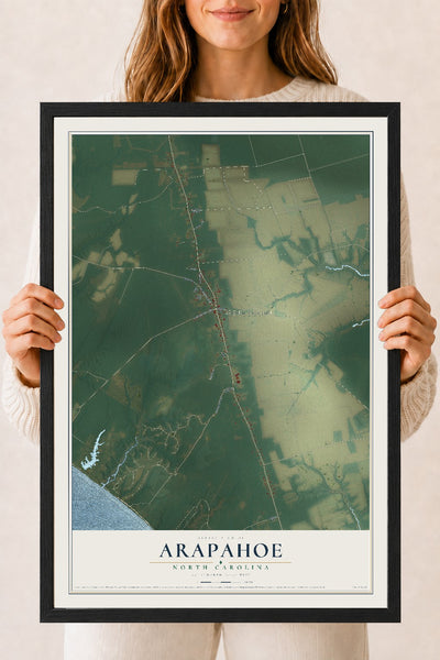 Map of Arapahoe, North Carolina, 18 x 24 inch print in a black wood frame