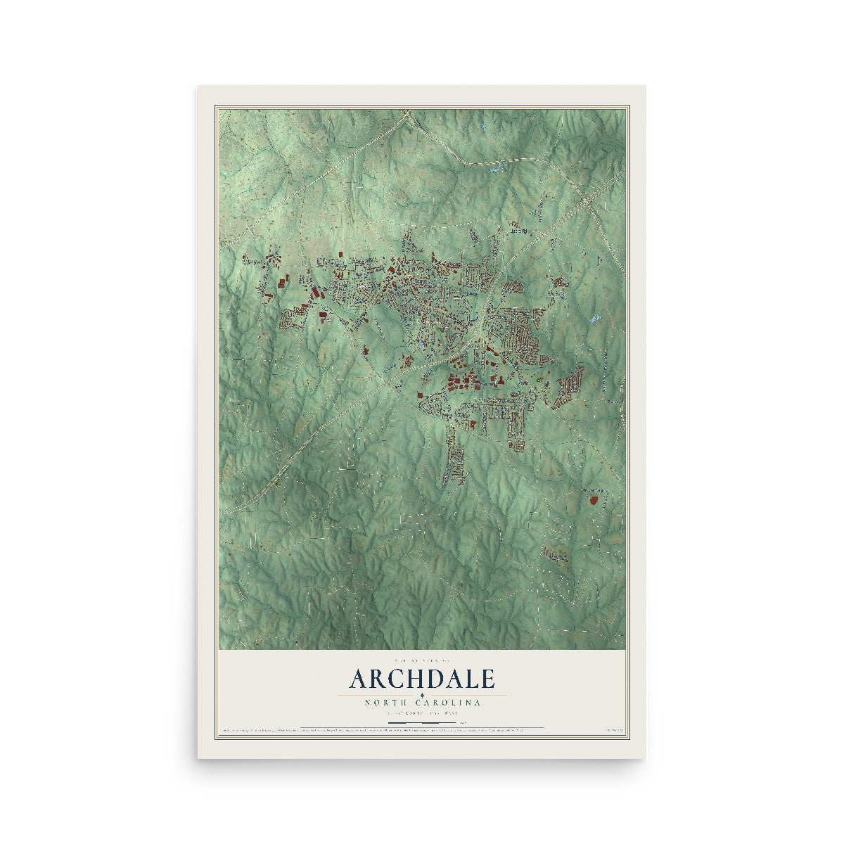 Map of Archdale, North Carolina, 12 x 18 inch unframed archival matte print